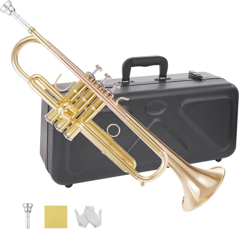 Bb Trumpet (Golden) – Beginner/Student Brass Instrument with Phosphor Copper Leadpipe, ABS Sturdy Case, Cleaning Kit & 7C Mouthpiece image 1