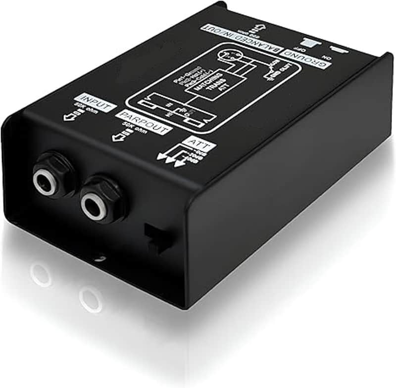 Direct Injection Audio Box - 2.36" x 4.09" Passive DI Unit Hum Eliminator w/ Input Attenuator to Connect Guitar & Bass, 1/4'' Impedance Transformer Connector to Balanced & Unbalanced XLR image 1