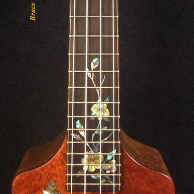 Handmade Tenor Ukulele, Solid Curly Mahogany, Spalted Rosewood, Bird & Floral inlay, Soft-bag, Bruce Wei UN17-2019 image 3