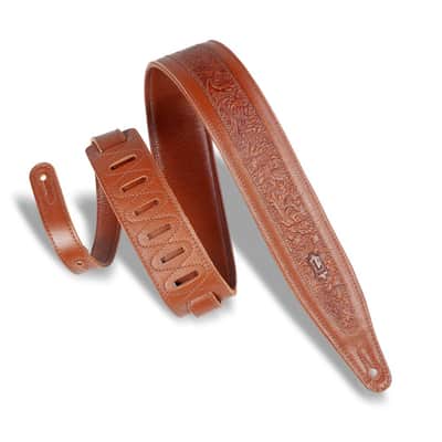 Levy's M317FG 2 1/2" Leather Guitar Strap with Embossed Florentine Overlay - Tan image 1