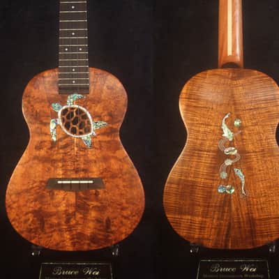 Handcrafted Concert Ukulele, Solid Curly Hawaiian Koa, Turtle, Koi Fish Inlay, Soft-bag, Bruce Wei UG15-2926 image 1