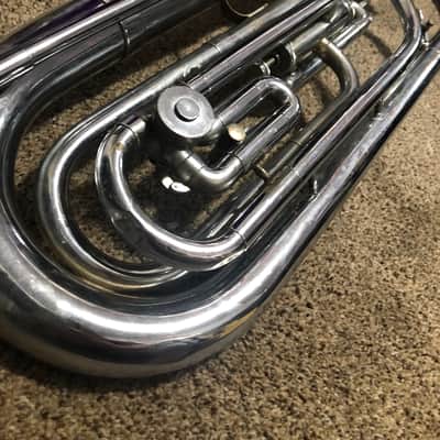 Olds Ultratone Bass Baritone Bugle Silver - Fullerton, CA - 1 rotary trigger, one piston valve image 2