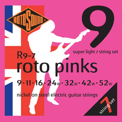 Rotosound R9-7 Roto Pinks Nickel Coated Steel 7-String Electric Guitar Strings - Super Light (9 - 52)