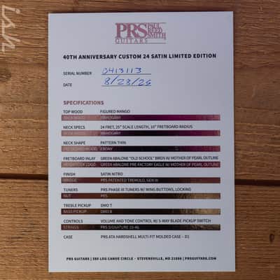 2025 PRS Custom 24 40th Anniversary Satin LTD Pearl Back image 13