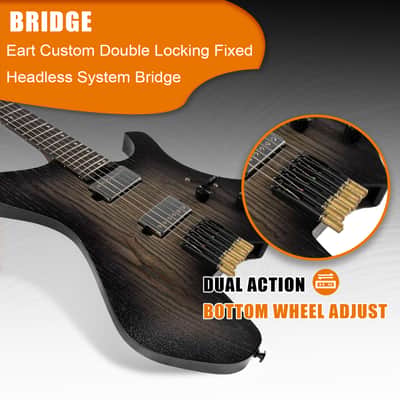 Eart GW2-Pro Headless Electric Guitar, Roasted Ash Body,24F Rounded Ends Jumbo Stainless Steel image 3