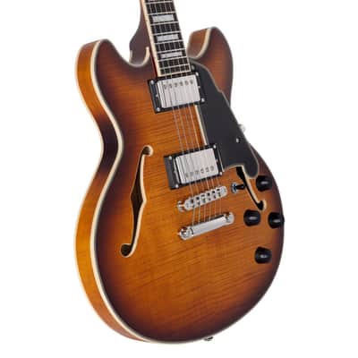 D'Angelico Premier Mini DC Electric Guitar (Semi-Hollowbody - Dark Ice Tea Burst) image 3