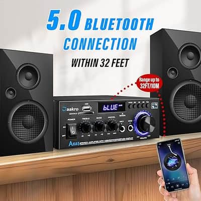 Stereo Audio Amplifier, 300W Home 2 Channel Wireless Bluetooth 5.0 Power Amplifier System, Home Amplifiers FM Radio, USB, SD Card, with Remote Control Home Theater Audio Stereo System image 4