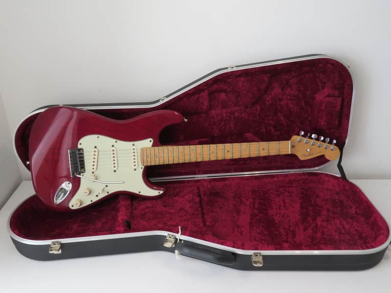 1998 Fender American Deluxe Stratocaster in Cranberry Transparent image 1