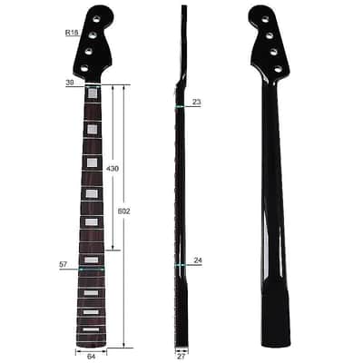 4 String Electric Bass Glossy Black Maple Neck, Rosewood 20 Frets Fretboard image 4