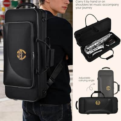 Leo Jaymz Eb Alto Saxophone - One-Piece Body or Neck Construction, H68 Brass, with Thickened Travel Bag - Nickel image 5