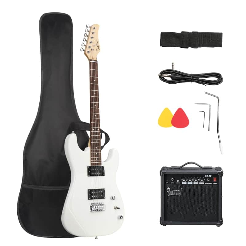 Glarry GST Electric Guitar HH Pickup w/20W Amplifier - White image 1