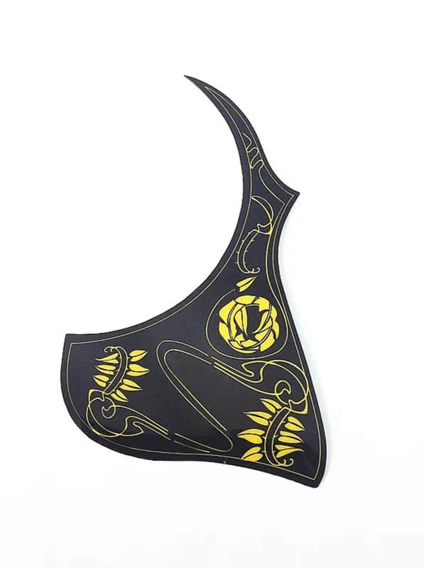 Custom Acoustic Guitar Pickguard – Black Shell with Gold Flower Design, Anti-Scratch Protective Guard image 1