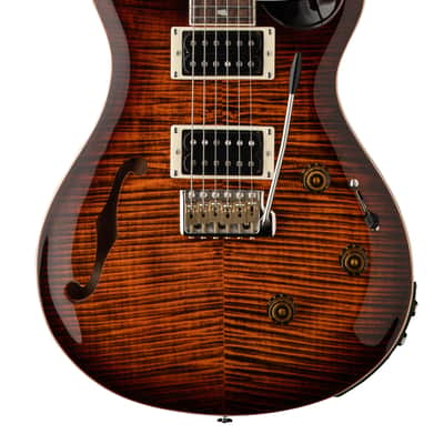 PRS SE Custom 24 Semi-Hollow Piezo 24-Fret Electric Guitar Orange Tiger Smokeburst with Gigbag image 1