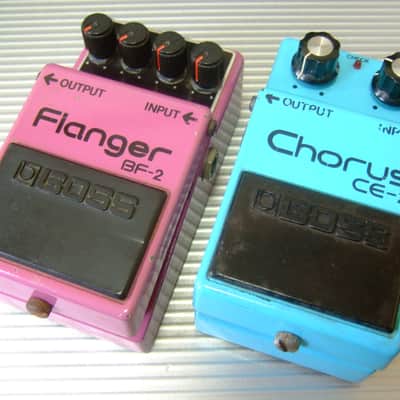 1980 Silver Screw Boss CE-2 Chorus & 1981 Silver Screw Boss BF-2 Flanger / MIJ Made in Japan (Black Label) image 1