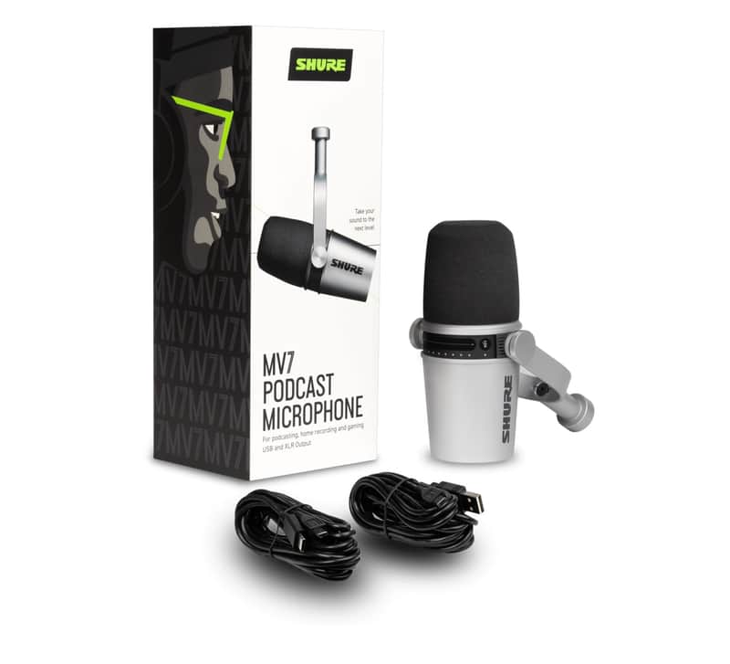 Shure MV7-S XLR/USB Dynamic Podcast Microphone - Silver image 1