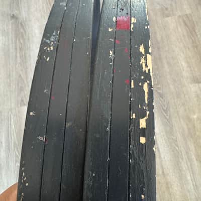 Ludwig 1970s Early 80s Era 22 Inch Bass Drum Hoops Pair Red Silk Under Black Paint image 3