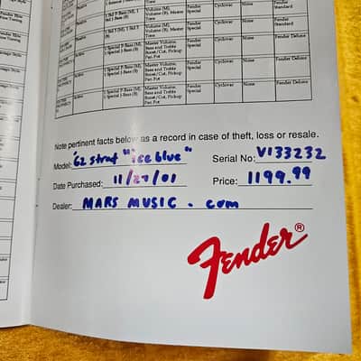 Fender FSR American Vintage 62' Reissue Stratocaster 2001 - Ice Blue Metallic image 9