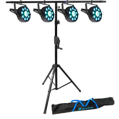 (4) Chauvet DJ FX Par 9 DMX Multi-Effect LED, SMD RGB+UV Lights+Crank Up Stand image 1