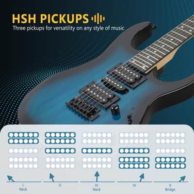 Glarry 170 type Electric Guitar HSH Pickups Dark Blue /20W Amp image 5