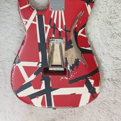 EVH Striped Series Frankenstein Frankie, Maple board, Red w/Black Stripes Relic image 6