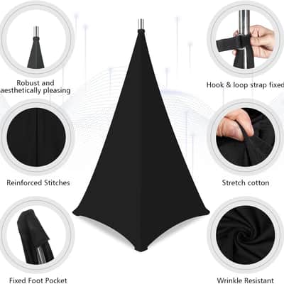 Speaker Stand Cover-Speaker Cloth with 360 Degree Cover, Speaker Tripod Scrim Cover for Speaker/Lighting with Free Travel Bag, 2 Pack Black image 3