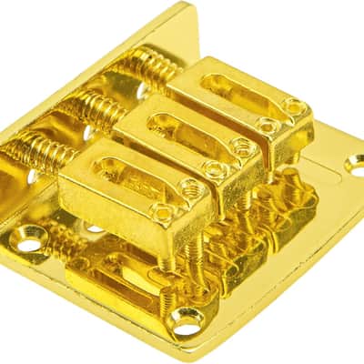 1Pcs 3 String Fixed Guitar Bridge Replacement Part with 4 Screws & Wrench Compatible with Cigarbox Electric Guitar (Gold) image 3