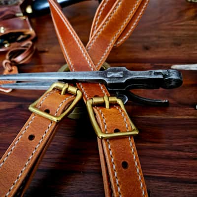 Hand Made, Hand Stitched Guitar strap "Rockatansky" in Burnt Tan & Cream - Vegetable Tanned Leather image 14