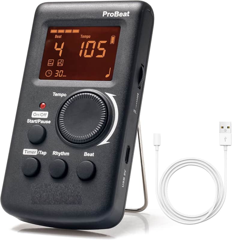 Digital Metronome for Guitar Piano Drum and All Instruments with Timer, English Vocal Counting and 3 Different Sounds with Earphone Jack and Flashing Light, Loud Volume, Rechargeable image 1