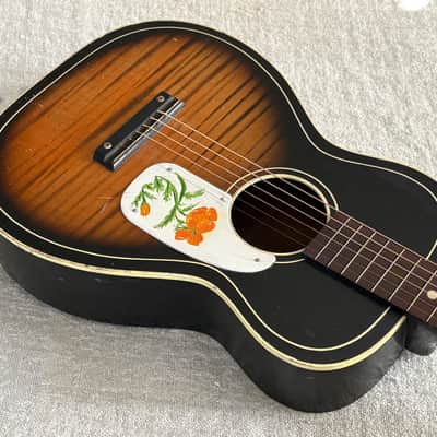 1960's USA Silvertone Parlor Acoustic Guitar Original Floral Artwork Harmony Stella image 6