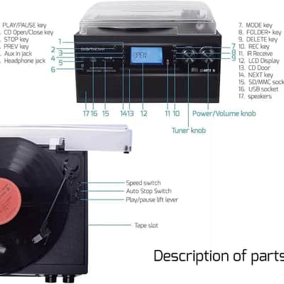 Bluetooth Record Player Turntable with Stereo Speakers, CD Recorder, Vinyl to MP3 – M504 image 6