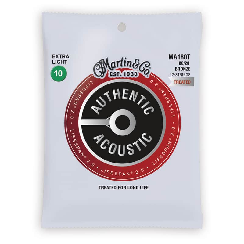 Martin MA180T Authentic Acoustic Lifespan 2.0 80/20 Bronze 12-String Acoustic Guitar Strings - Extra Light (.10 - .47) image 1