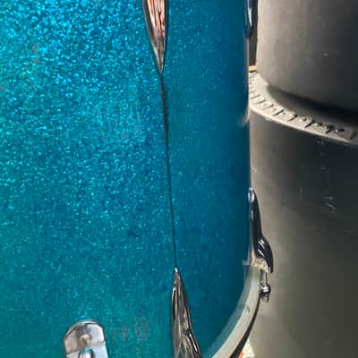 Premier 4-Piece Drum Set, 22", 16", 12" and 14x5.5" Matching Snare Drum, Hardware and Cases, All Original!! 1966 - Aquamarine Sparkle image 15
