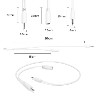 ExcelValley [White | 45 cm - 17.72"] 5-Pack - Hopscotch Mono Splitter Y Patch Cables TS 3.5mm 1/8" Eurorack Synth image 2