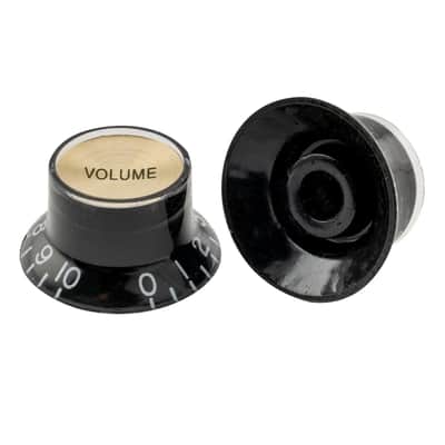 Metric Size Guitar Reflector Knobs Top Hat Bell 2 Volume 2 Tone Knob Set for Epiphone Les Paul SG Electric Guitar Asia Import Guitar Bass Split Shaft Pots, Black with Gold Top image 4