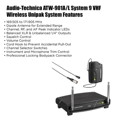 Audio-Technica ATW-901A/L 9 VHF Wireless Unipak System with an Omnidirectional Lavalier Microphone image 3