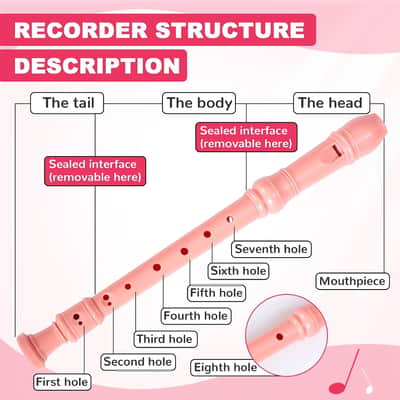 Soprano Recorder Instrument for Kids Student - Fingering 8 Hole Flute ABS Descant Recorders for Beginners with Cleaning Rod and Bag for Kids Over 3 Years Old image 3
