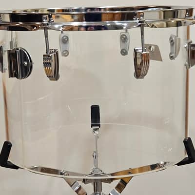 1970s Ludwig Vistalite Clear 10x14 Concert Tom Drum Blue/Olive Badge w/ Clip Mount image 4