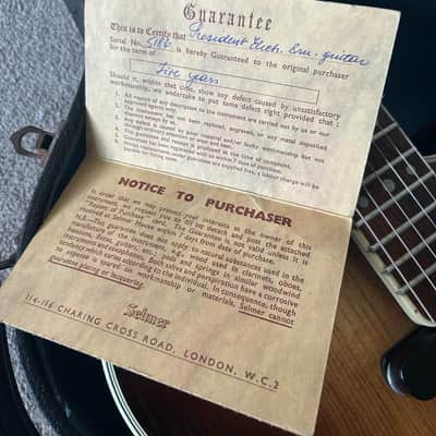 Hofner President 1959 Sunburst w Original case and Guarantee from Selmer image 3