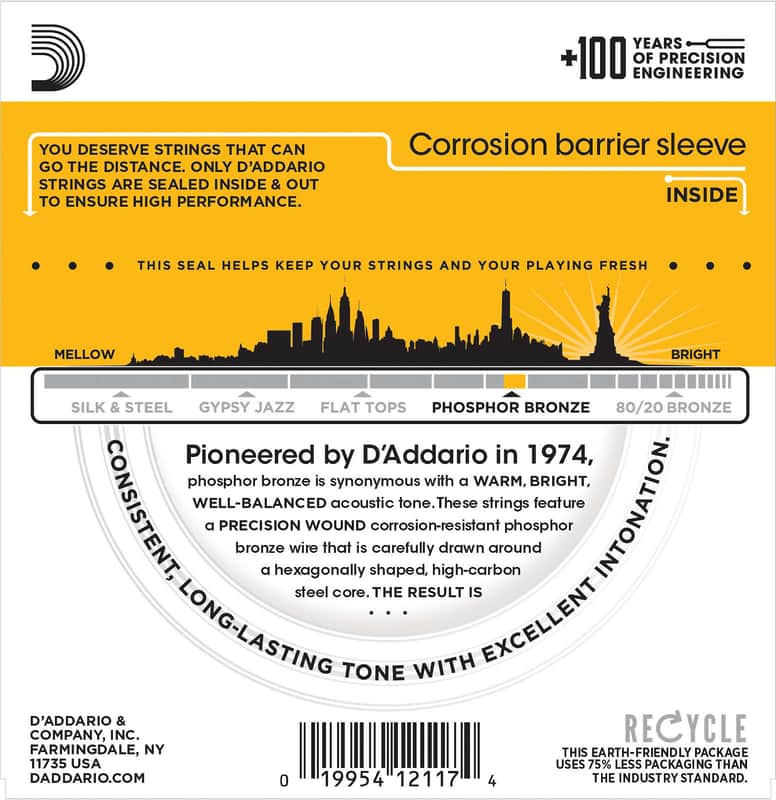 D'Addario EJ19 Phosphor Bronze Acoustic Guitar Strings, Custom Bluegrass Gauge image 3