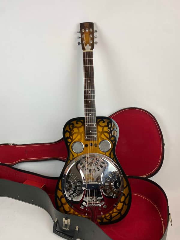1991 Dobro Model 37 Round Neck Resonator w/ RARE Original French Scroll Finish. Era correct Chipboard case /or padded Hardshell available/ image 1