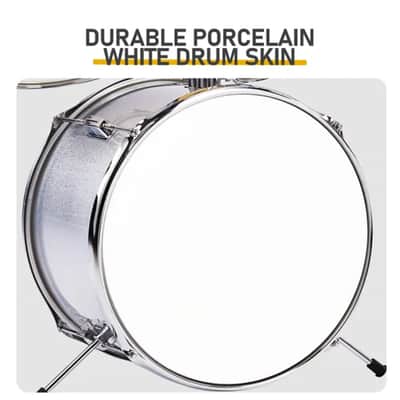 5-Piece Complete Junior Kids Drum Set Kit w/ Stool, Kick Pedal, Sticks & Tuning Key – Silver image 2