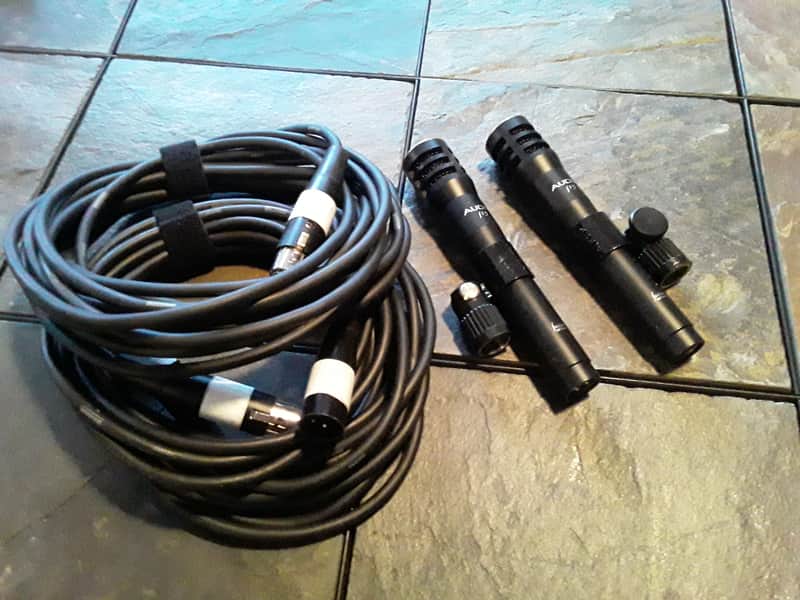 Matching Pair of Audix Small Condenser Mic's with Original Audix Stand Clips & XLR Mic Cables Included image 1
