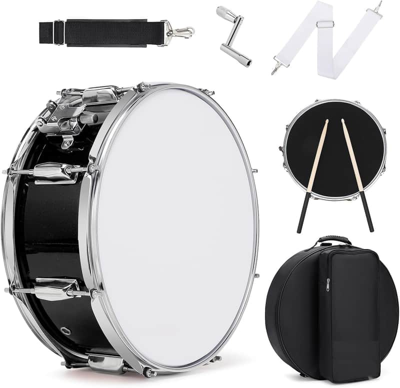 Snare Drum Kit, 14" x 5.5" Marching Snare Drum + Storage Padded Bag + Silent Mute Pad + Pair Of 5A Drumsticks + Drums Key, Portable Drums Hardware Set for Adults Kids Student Beginners (Black) image 1