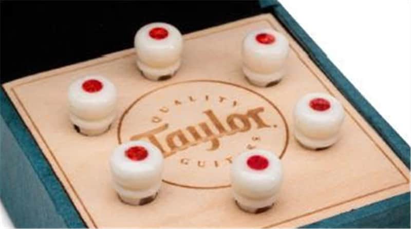 Taylor Water Buffalo Horn Bone Bridge Pin Kit-Bone White w/Red Opal image 1