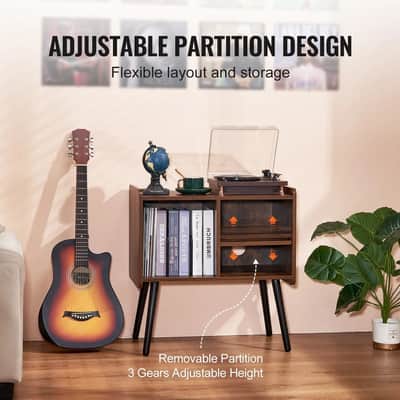 Vintage 2-Tier Record Player Stand with Adjustable Shelves – Solid Wood Turntable Table with 3 Cabinets & Vinyl Album Storage image 4