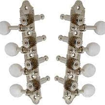 Grover Vintage Style F Professional Mandolin Machine Heads 4 per side Nickel w/ Pearloid Buttons image 2