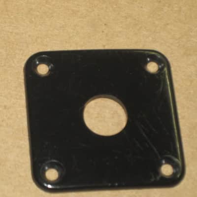 used (medium relic'd) genuine Gibson PRJP-010 Black Plastic Jack Plate for Les Paul (+ used nickel finish screws - but very clean gold finish screws available upon request) 1990s - 2020s (specifically from 1996) image 10