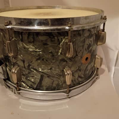 Slingerland/Radio King Snare drum 8x14 clamshell strainer solid shell 1940s - Black Diamond Pearl BDP image 8