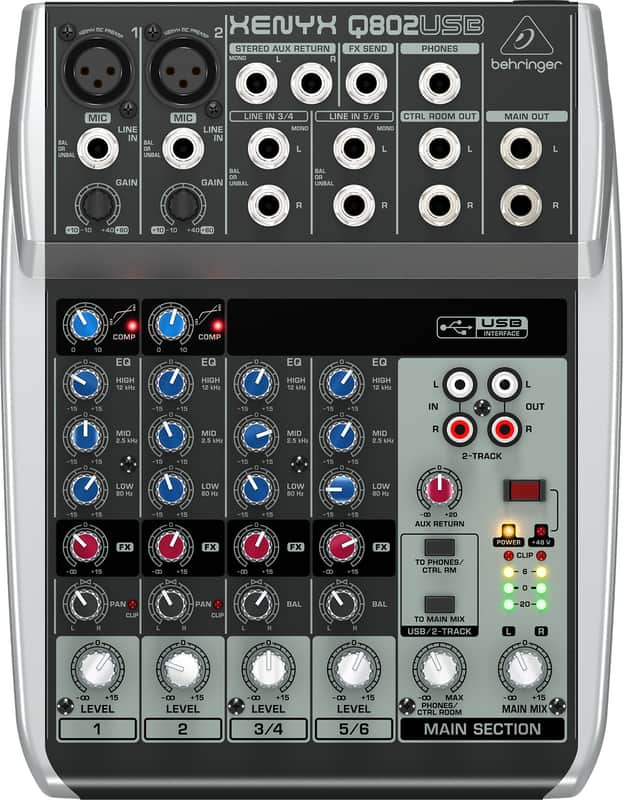 Behringer XENYX Q802USB アナログミキサー Behringer Xenyx Q802USB 8-Input Mixer with USB | Reverb