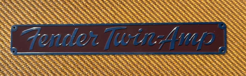 1950's Tweed Twin Amp 5F8 Badge Logo - Chrome on Brass image 1
